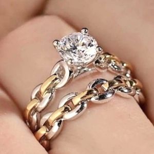 14K GOLD ZICRON CHAIN BAND STACKING RINGS